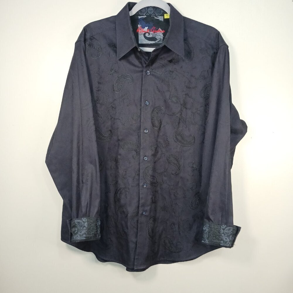 ROBERT GRAHAM WESTPORT EXCLUSIVE EMBROIDERED PAISLEY BLACK FLIP CUFF SHIRT XL